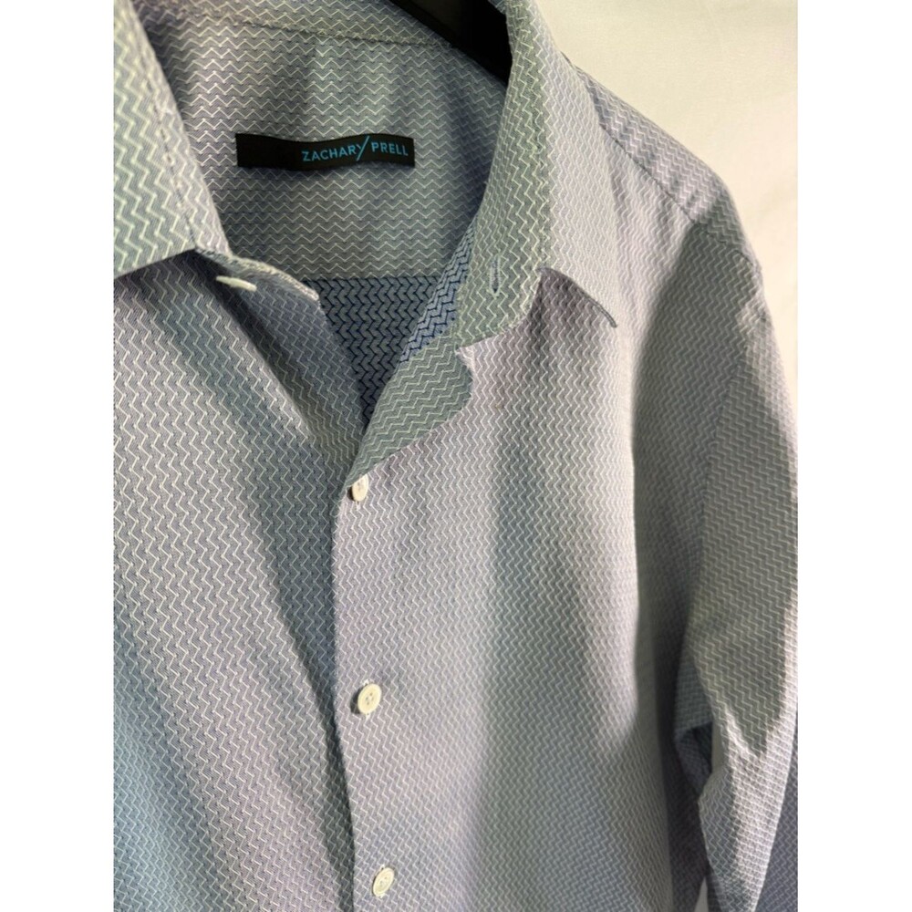 Zachary Prell Chevron Textured Pattern Dress Shirt Size Large Light Blue/White - Picture 3 of 11